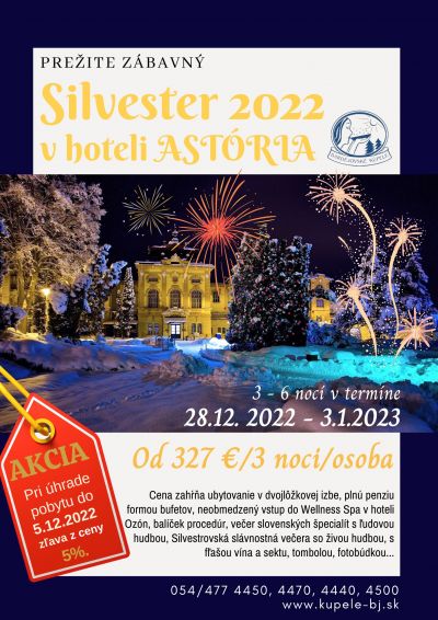 Silvester v hoteli Astória***  zľava 5% do konca 5.12.2022!
