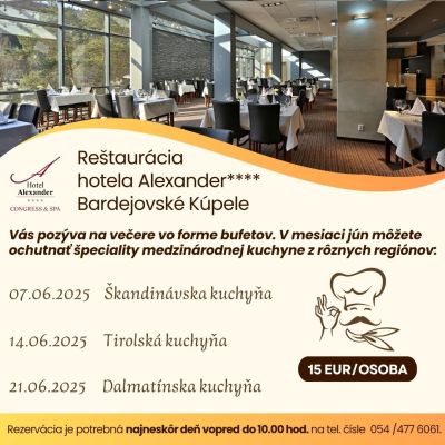 Tradičné zahraničné kuchyne každú sobotu v hoteli Alexander****